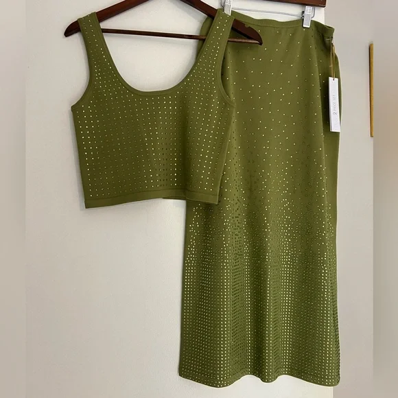 NWT House of Harlow 1960 Green. Two Piece Set. Green Rhinestones all over.Sz S - Picture 8 of 13
